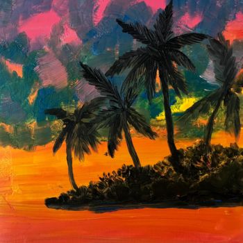 Schilderij getiteld "Island" door Nd, Origineel Kunstwerk, Olie