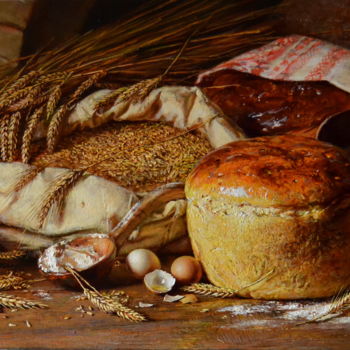 Painting titled "Натюрморт с хлебом" by Iurii Viktorovich Nikolaev, Original Artwork