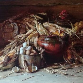 Картина под названием "Курочка и цыплята." - Юрий Викторович Николаев, Подлинное произведение искусства