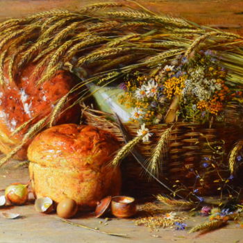 Painting titled ""Натюрморт с хлебом"" by Iurii Viktorovich Nikolaev, Original Artwork, Oil