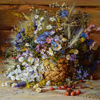 Painting titled ""Полевые цветы"60x7…" by Iurii Viktorovich Nikolaev, Original Artwork