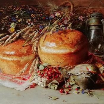 Pittura intitolato ""Натюрморт с хлебом…" da Iurii Viktorovich Nikolaev, Opera d'arte originale