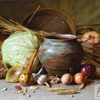 Peinture intitulée "Горшок и овощи" par Iurii Viktorovich Nikolaev, Œuvre d'art originale