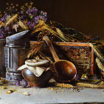 Картина под названием "Травы и мед" - Юрий Викторович Николаев, Подлинное произведение искусства, Масло