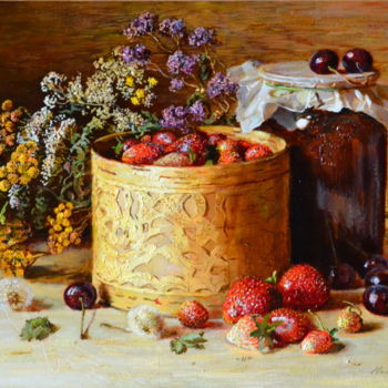 Pintura intitulada "Клубника" por Iurii Viktorovich Nikolaev, Obras de arte originais, Óleo
