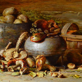 绘画 标题为“Натюрморт с грибами” 由Юрий Викторович Николаев, 原创艺术品