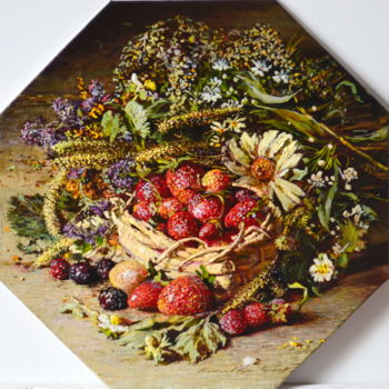 Peinture intitulée "Цветы и ягоды. Вось…" par Iurii Viktorovich Nikolaev, Œuvre d'art originale