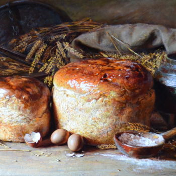 Painting titled "Натюрморт с хлебом…" by Iurii Viktorovich Nikolaev, Original Artwork