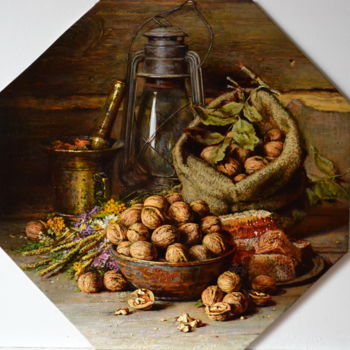 Pittura intitolato "Орешки,мед и травы.…" da Iurii Viktorovich Nikolaev, Opera d'arte originale, Olio