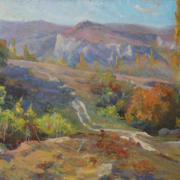 Painting titled "Road in  the   moun…" by Nikolai Chebotaru, Original Artwork, Oil