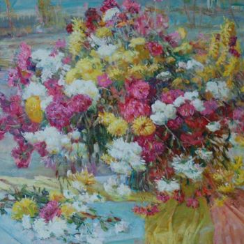 Painting titled "Autumn flowers" by Nikolai Chebotaru, Original Artwork, Oil