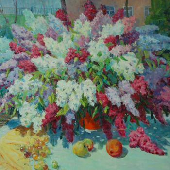 Картина под названием "Lilac Bouquet" - Nikolai Chebotaru, Подлинное произведение искусства, Масло