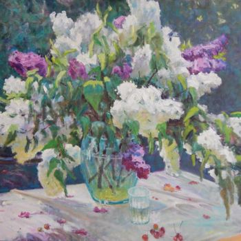 Painting titled "Lilac in kontrazhure" by Nikolai Chebotaru, Original Artwork, Oil