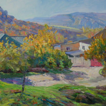 Pittura intitolato "Mountain village" da Nikolai Chebotaru, Opera d'arte originale, Olio