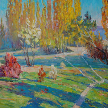Painting titled "Autumn poplar" by Nikolai Chebotaru, Original Artwork, Oil