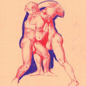 Tekening getiteld "fighting" door Nikolai Khaidarov, Origineel Kunstwerk, Conté