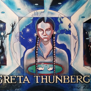 Painting titled "GRETA THUNBERG" by Nikolai Bartossik, Original Artwork, Acrylic