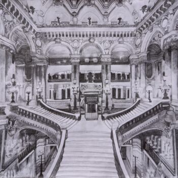 Drawing titled "Opera Garnier, Paris" by Nikolaos Triantafyllou, Original Artwork, Graphite