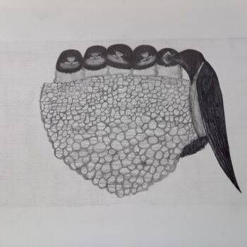 Рисунок под названием "Swallows" - Nikolaos Triantafyllou, Подлинное произведение искусства, Графит