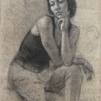 Drawing titled "Portrait with hands." by Nikolai Shatalov, Original Artwork, Chalk