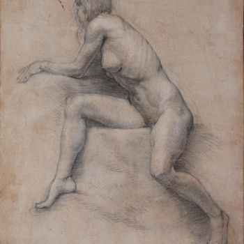 Disegno intitolato "Sitting female nude…" da Nikolai Shatalov, Opera d'arte originale, Carbone