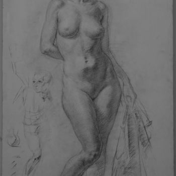 Drawing titled "Standing female nude" by Nikolai Shatalov, Original Artwork, Charcoal