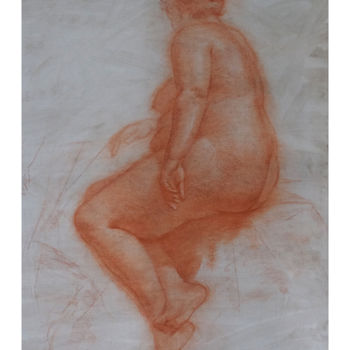 Dessin intitulée "Sitting female nude" par Nikolai Shatalov, Œuvre d'art originale, Pastel