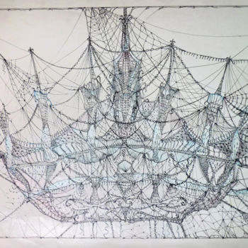 Printmaking titled "Portuguese Caravel" by Nikolay Dobrev, Original Artwork, Screenprinting