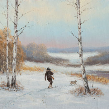 Painting titled "To hunt. Winter Ske…" by Nikolay Lyamin, Original Artwork, Oil