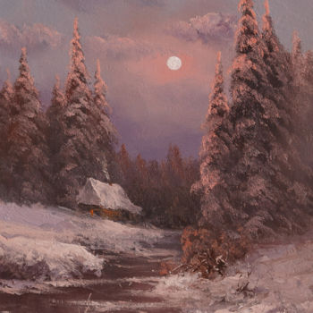 Painting titled "The moon, night" by Nikolay Lyamin, Original Artwork, Oil