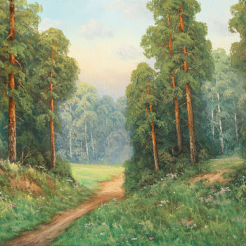 Painting titled "Forest road" by Nikolay Lyamin, Original Artwork, Oil