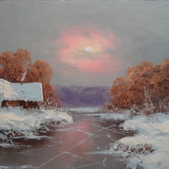 Painting titled "Icy Night" by Nikolay Lyamin, Original Artwork, Oil