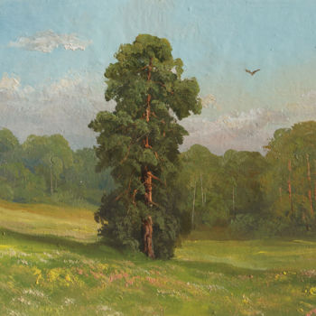 Painting titled "Lonely pine. Summer…" by Nikolay Lyamin, Original Artwork, Oil