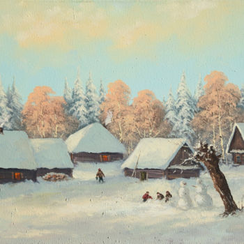 Painting titled "Snow fun" by Nikolay Lyamin, Original Artwork, Oil