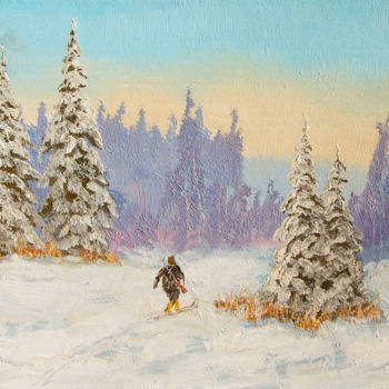 Malarstwo zatytułowany „Winter Ski Hunt” autorstwa Nikolay Lyamin, Oryginalna praca, Olej