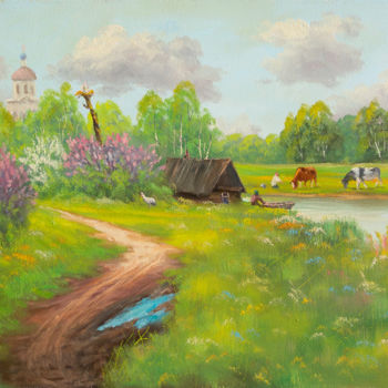 Painting titled "Summer day in the v…" by Nikolay Lyamin, Original Artwork, Oil