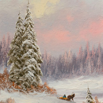 Painting titled "Winter, horse" by Nikolay Lyamin, Original Artwork, Oil