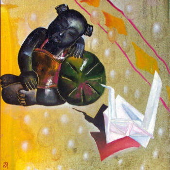Pittura intitolato "WATERMELON CHILD AN…" da Nikolay Moltchanoph, Opera d'arte originale, Olio Montato su artwork_cat.