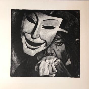 Estampas & grabados titulada "Mask" por Nikolay Popov, Obra de arte original, Litografía