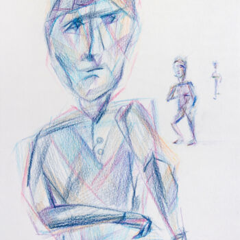 Drawing titled "Marching" by Nikolay Starostenko, Original Artwork, Conté