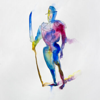 Рисунок под названием "Samurai, watercolor…" - Nikolay Starostenko, Подлинное произведение искусства, Акварель