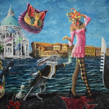 Painting titled "Masquerade In Venice" by Nikolay Velikiy, Original Artwork, Oil