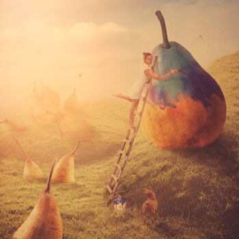 Digital Arts titled "Blue Pear" by Nikolina Petolas, Original Artwork, Digital Collage