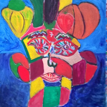 Pintura intitulada "La tete de légumes" por Paulin Nikolli, Obras de arte originais, Acrílico