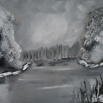 Painting titled "Lac d'hiver" by Rusen Nikolov, Original Artwork, Oil