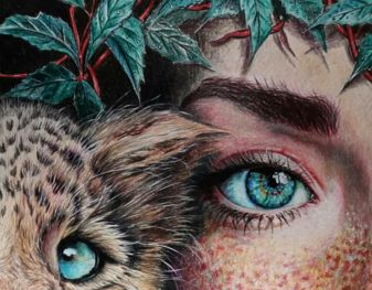 Рисунок под названием "Отражение" - Виктория Марценюк, Подлинное произведение искусства, Цветные карандаши