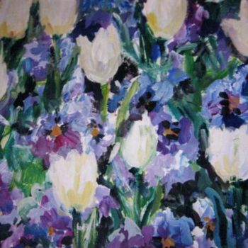 Pintura intitulada "белые тюльпаны 2" por N Snoyanova, Obras de arte originais