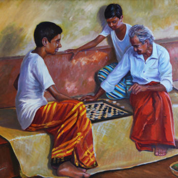Peinture intitulée "Young vs. Old" par Nilantha Vidanarachchi, Œuvre d'art originale, Huile Monté sur Châssis en bois