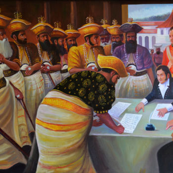 绘画 标题为“Ancient Treaty” 由Nilantha Vidanarachchi, 原创艺术品, 油 安装在木质担架架上