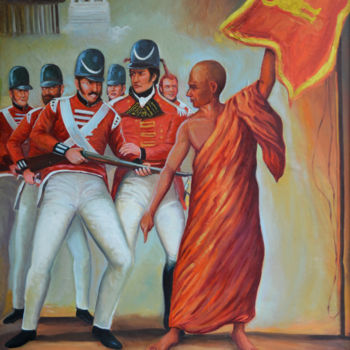 Schilderij getiteld "Patriotic Martyr" door Nilantha Vidanarachchi, Origineel Kunstwerk, Olie Gemonteerd op Frame voor houte…